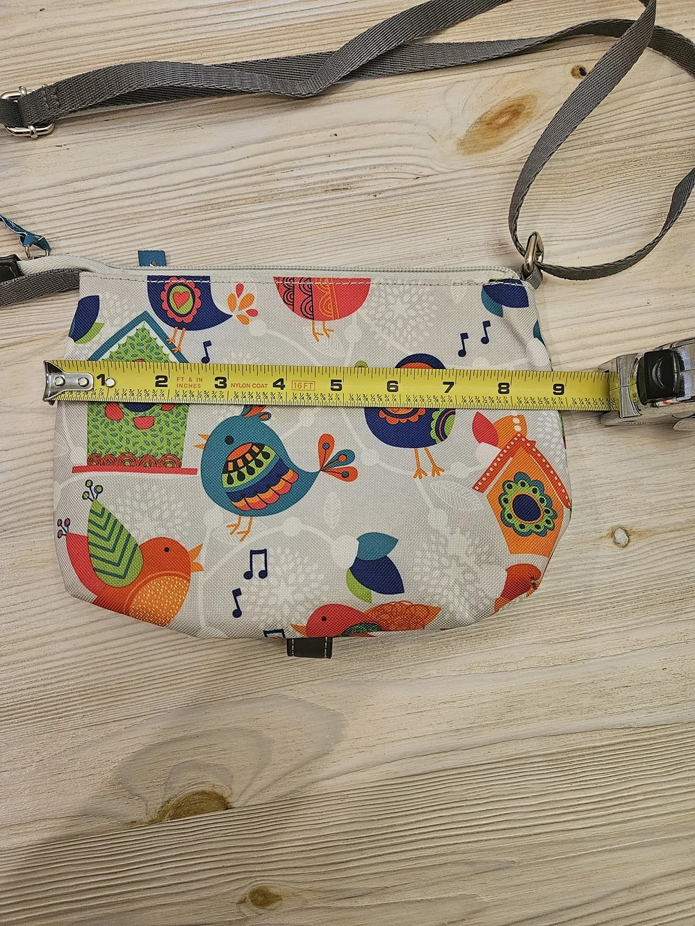 Lily Bloom Multicolor Bird Print Crossbody with Gray Strap